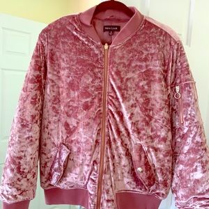 Pink crushed velvet baseball jacket